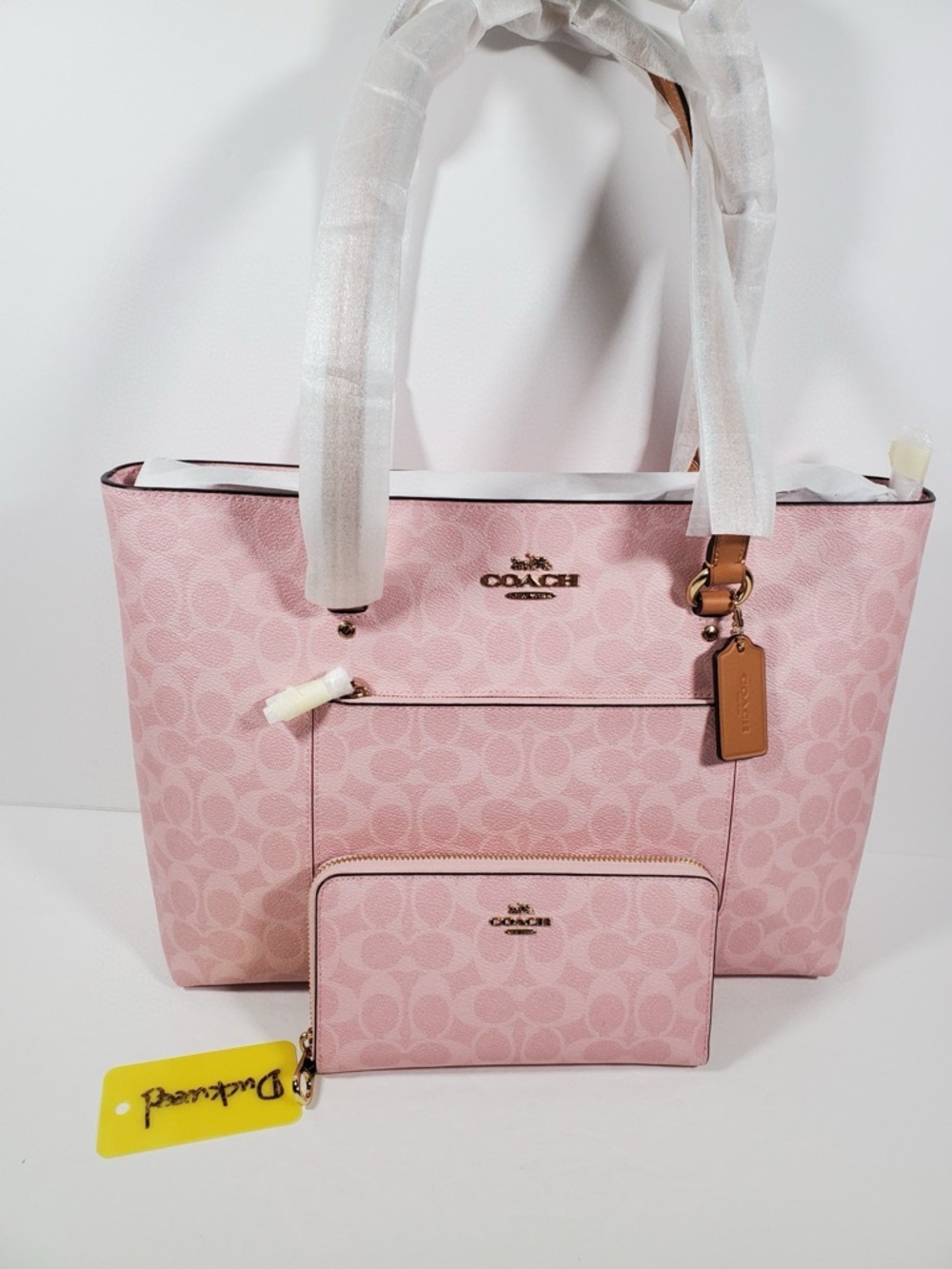 Bundle Coach Powder Pink Carey Crossbody Bag in Signature Canvas and Wallet NWT